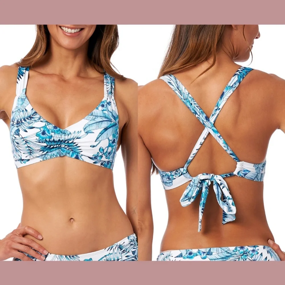 NEW LA BLANCA [ 4 ] Tranquility Palm Bikini‎ Top in Aquamarine